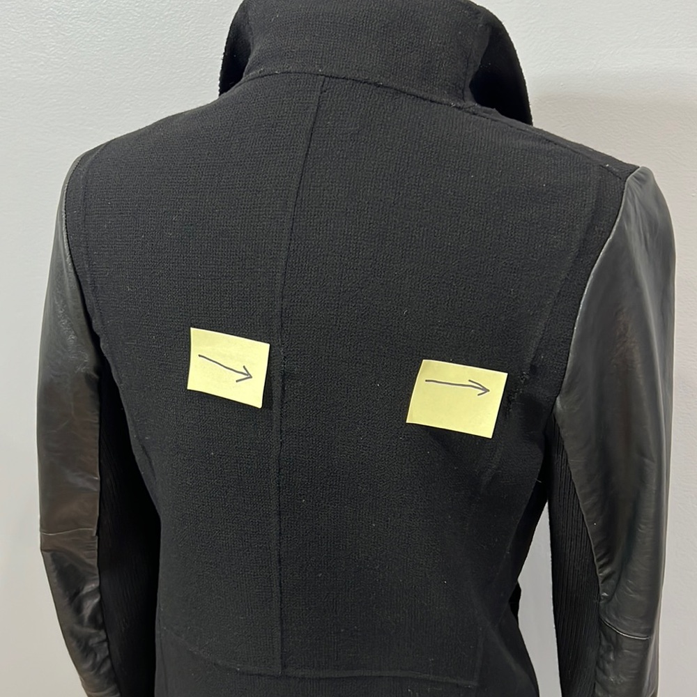 Vince Leather & Wool Mixed Media Black Motto Zip Jacket Knit Sweater Womens M 6 - Picture 13 of 16